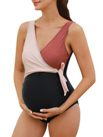 1 x RAW Customer Returns Summer Mae Women s Maternity Swimsuit One Piece Maternity Beach V-Neck Pink Black M - RRP €45.24