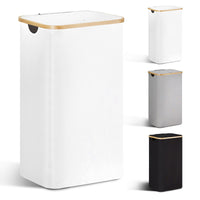 1 x RAW Customer Returns YOUDENOVA laundry basket with lid 85L laundry collector narrow with laundry bag large foldable laundry sorter wooden bamboo laundry chest high laundry baskets, white - RRP €29.99