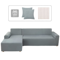 1 x RAW Customer Returns Lydevo Stretch Sofa Cover 2 Pieces Sofa Slipcover with Armrests Convertible with Two Pillowcases L Shape Corner Sofa Cover Sofa Cover, Light Grey - RRP €56.59