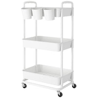 1 x RAW Customer Returns JIUYOTREE 3 Tier Plastic Rolling Cart with Extra Hanging Cups Handles Lockable Wheels for Living Room Bathroom Kitchen Office White - RRP €28.99