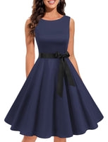 1 x RAW Customer Returns Gardenwed Women s Dress Elegant Vintage 50s Evening Ceremony Dress Rockabily Cocktail Dress Sleeveless with A-Line Belt Navy L - RRP €40.68