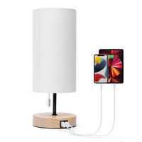 1 x RAW Customer Returns Aigostar Table Lamp with 2 USB Charging Ports, Bedside Lamps with Pull Switch, Wooden Base, Vintage Desk Lamp for Living Room, Bedroom, Office - RRP €31.9