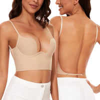 1 x RAW Customer Returns Backless Bra for Women - Backless Deep V-neck Seamless Bras, Convertible Multiway Invisible Bras, Low Back Backless Bras Nude, XL  - RRP €32.45