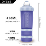 1 x Brand New OYEYE Protein Shaker Bottle, Nutrition Protein Shaker 450ml with Storage Box 100ml 150ml, with Stirring Ball Stainless Steel, Drinking Bottle for Gym Fitness Powder Food Supplements Creamy, BPA Free Blue - RRP €20.4