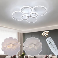 1 x Brand New GreeLustr Acrylic Ring Chandelier, Modern LED Ceiling Light, Metal White Lamp Geometric Design Flush Mount Light for Home Living Room Kitchen Bedroom 4-Rings Cool White  - RRP €75.8