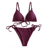 1 x RAW Customer Returns ZAFUL Women s Padded Bikini Set, Solid Color Bikini Swimsuit with Triangle Cup Spaghetti Straps Wine Red, S  - RRP €40.33