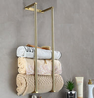 1 x RAW Customer Returns Towel Rack for Bathroom, Wall Mounted Towel Storage Holder, Stainless Steel Bathroom Towel Rack Can Hold 6 Bath Towels for Bath Towels and Hand Towels Gold  - RRP €26.21