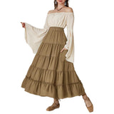 1 x RAW Customer Returns Women s Steampunk Pirate Costume Festive with Pockets Solid Color Long Skirt Khaki S - RRP €30.24