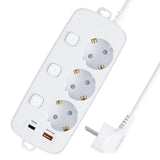 1 x RAW Customer Returns Power strip surge protection 20W quick charger PD3.0 QC3.0 USB power strip individually switchable 3-way with 1.6M cable 3680W 16A multiple socket with USB for home office hotel white - RRP €23.18