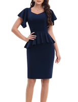 1 x RAW Customer Returns Bbonlinedress dress women elegant bodycon short sleeve with ruffles party festive sheath dress knee-length work dress business pencil dress cocktail dress navy 3XL - RRP €39.99