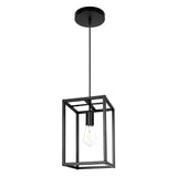 1 x RAW Customer Returns VONCI Modern Black Rectangular Cage 1-Light E27 Pendant Light Industrial Metal Linear Hanging Ceiling Lamp Farmhouse Lantern Chandelier for Kitchen Island Dining Living Room Foyer Hallway - RRP €36.29