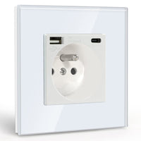 1 x RAW Customer Returns BSEED Wall Socket with USB and 1 Type C, 16A AC Power Socket with Glass Panel, Wall Power Strip Max 2.1A, Suitable for Smartphone, Tablet White  - RRP €12.98