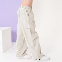 1 x RAW Customer Returns Rolanko Girls Cargo Pants, Loose Cotton Trousers with Elastic Waist and Multiple Pockets for Kids Age 6-15, Apricot, Size 170 - RRP €33.86