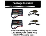 1 x RAW Customer Returns RoaringTop 7.4V 3000mAh Lithium Ion Battery with T Plug for WLtoys 4WD High Speed RC Car and Most 1 10,1 12, 1 16 Scale RC Car Trucks with 2 USB Charging Cables - RRP €33.94