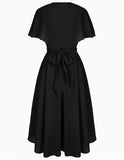 1 x RAW Customer Returns Women s short sleeve dress, high waist A-line cocktail dress with belt, festive chiffon summer dress, black XL - RRP €37.02