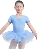 4 x Brand New Kefiyis ballet clothing girls tutu ballet dress ballerina dress costume children s dance dress short sleeve cotton ballet suit with tutu - RRP €74.6