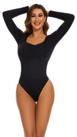 1 x RAW Customer Returns HNIEHEDT Women s Sexy Square Neck Double Lined Long Sleeve Bodysuit Tops and Jumpsuits black, XL  - RRP €18.58