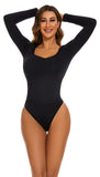 1 x RAW Customer Returns HNIEHEDT Women s Sexy Square Neck Double Lined Long Sleeve Bodysuit Tops and Jumpsuits black, XL  - RRP €18.58