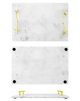 1 x RAW Customer Returns QWORK 30x20cm Rectangular Marble Serving Tray with Metal Handles for Kitchen, Bathroom, Vanity, Home Decoration - RRP €29.03