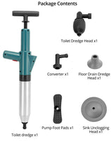 1 x RAW Customer Returns QWORK High Pressure Drain Blaster with Pressure Barometer for Toilet Sink Floor Drain Pipe - Includes 4 Replaceable Heads - RRP €34.33