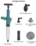 1 x RAW Customer Returns QWORK High Pressure Drain Blaster with Pressure Barometer for Toilet Sink Floor Drain Pipe - Includes 4 Replaceable Heads - RRP €34.33