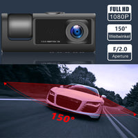 1 x RAW Customer Returns CAMECHO 2 Lens Dashcam Car Front Inside Full 1080P 25 FPS, 2.0 inch IPS Screen, Car Camera with Night Vision 150 Wide Angle Lens, Loop Recording 64GB TF Card - RRP €28.79