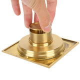 1 x RAW Customer Returns Shower Floor Drain with Removable Cover Grate 4.3x4.1x2.2 Inch Long, Brushed Gold Brass Finish for Kitchen Toilet - RRP €16.24