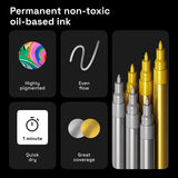 1 x RAW Customer Returns Metallic Acrylic Markers Rock Paintings, Stone, Ceramic, Wood, Canvas, Metal - Pack of 6 - 3 Gold and 3 Silver Markers Acrylic Paint with Water Based and Extra Fine Tip 0.7mm - RRP €12.84