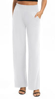 1 x RAW Customer Returns EXCHIC Women s Solid Color Loose Straight Cut Palazzo Pants High Waist Stretchy Lounge Pants with Pockets S, White  - RRP €27.98