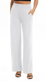 1 x RAW Customer Returns EXCHIC Women s Solid Color Loose Straight Cut Palazzo Pants High Waist Stretchy Lounge Pants with Pockets S, White  - RRP €27.98