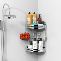 1 x RAW Customer Returns Raoot Shower Shelf No Drilling Shower Shelf Silver Corner Shelf Triangle Shower Basket Shower Shelf No Drilling Bathroom Shelf Bathroom Shelf Corner Shelf Shower for Bathroom Kitchen Toilet Stainless Steel Pack of 2 - RRP €29.99