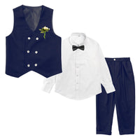 1 x RAW Customer Returns LOLANTA 4 Piece Formal Suit for Boys Double Breasted Vest Set Kids Birthday Wedding Party Occasion Wear Black Blue 8-9 Years 140 - RRP €41.98