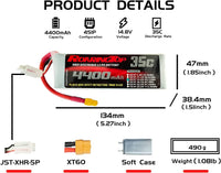 1 x RAW Customer Returns ROARINGTOP 4S 4400mAh 14.8V 35C - Soft Lithium Battery with XT60 Plug for RC Tarpaulin RC Airplane RC Airplane DJI Airplane RC Quadcopter Helicopter Drone FPV - RRP €20.4