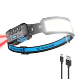 1 x RAW Customer Returns Smiling Shark Headlamp, Headlamp 7 White Light 270 Lighting Width With Motion Sensor Super Bright Red Taillight For Camping Fishing Repairing, Headlamp Head Lamp LED Rechargeable - RRP €39.99