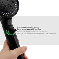 11 x Brand New Fanmitrk shower head with 1.5M hose, high pressure hand shower, water-saving shower head with filter water stop function, 5 jet types black  - RRP €264.0