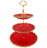 2 x Brand New YA JU 3 Tier Ceramic Cupcake Stand, Tower with Multi-Tier Serving Tray for Cupcakes, Donuts, Fruits and More, Candy Bar Party Decoration Red  - RRP €38.4