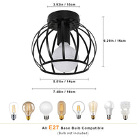 1 x RAW Customer Returns Goeco ceiling light vintage, industrial pendant light metal in cage shape, retro ceiling lamp E27 hanging lamp lampshade for corridor, balcony and dining room, 20cm, black - RRP €21.99