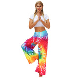 1 x RAW Customer Returns Nuofengkudu women s long patterned high waist yoga pants wide leg elegant hippie summer pants loose light colorful boho summer beach relaxation pants festive leisure pants 014-Rainbow, L XL  - RRP €24.99