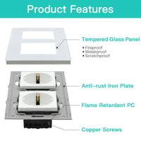 1 x RAW Customer Returns BSEED Schuko socket 2-way socket glass flush-mounted socket, sockets with crystal glass plate double wall sockets 16Amp EU standard extension sockets white -157mm - RRP €16.73