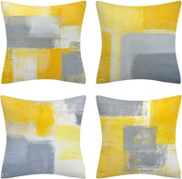 2 x Brand New JUNMEI Set of 4 yellow and gray decorative cushion covers 45 x 45 cm, velvet cushion covers, cushion cover, sofa cushion, decorative cushion, bedroom, garden, outdoor cushion, sofa cushion, couch cushion, decorative cushion - RRP €34.76