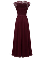 1 x RAW Customer Returns Dressystar Women s Evening Dress Elegant Wedding Round Collar Chiffon Lace Dress Floor Length Burgundy Red XXL - RRP €62.99