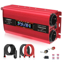 1 x RAW Customer Returns LVYUAN voltage converter 24V 230V 1500W 3000W inverter with LCD screen, 4 fuses, 3 reminder lights, 2 EU sockets, fan and 5V USB ports including car cigarette lighter plug - RRP €109.5