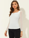 1 x RAW Customer Returns Allegra K Women s Square Neckline Transparent Mesh Long Sleeve Blouse Shirt White M - RRP €31.22