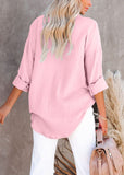 1 x Brand New Justchicc Women s Solid Button Down Casual Pockets Long Sleeves Loose Blouse Shirt Tops Pink Medium - RRP €36.29