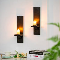 1 x RAW Customer Returns Romadedi wooden candle holder wall wall holder - black wall mount candle holder for candles set of 2 vintage wall decoration wall candle holder for tea lights living room country house decoration shabby- RRP €23.99