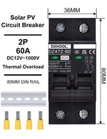 2 x RAW Customer Returns DC disconnect switch 1000VDC solar PV circuit breaker photovoltaic circuit breaker DC36V-500V, 2 pole, 60 Amp  - RRP €30.72