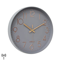 1 x RAW Customer Returns HZDHCLH 30cm silent radio controlled wall clock, digital large, for living room, kitchen gray gold  - RRP €34.27