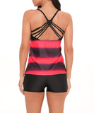 1 x RAW Customer Returns Durio Swimsuit Women s Tummy Control Woman Swimwear Swimsuits Tankinis Tankini with Hot Pants Swimwear Two-Piece with Stripes, Red and Black Mixture, EU 40 Label L  - RRP €34.27