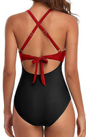 1 x RAW Customer Returns jakloz Swimsuit Women V Neck Lace Up Swimwear Swimsuit Tummy Control Cut Out One Piece Beachwear Swimsuit Red, L  - RRP €28.99