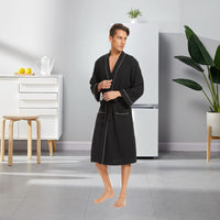 1 x RAW Customer Returns Mnemo Men s Bathrobe Waffle Light Kimono Waffle Dressing Gown Made of Organic Cotton, Black, XXL - RRP €38.99